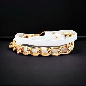 NWT Gorjana Triple Wrap Bracelet Graham 18K Gold Plated Chain & White Leather